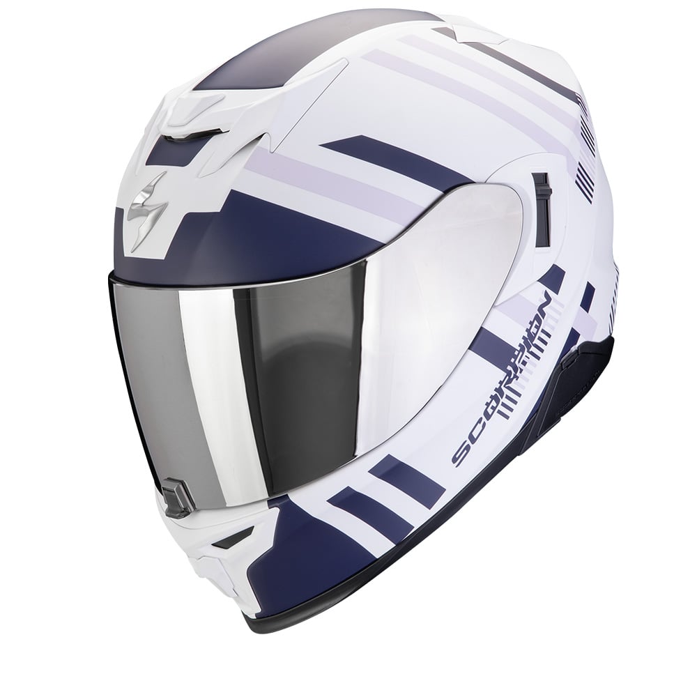 Image of Scorpion EXO-520 Evo Air Banshee Matt White Blue Purple Full Face Helmet Size L ID 3701629107664