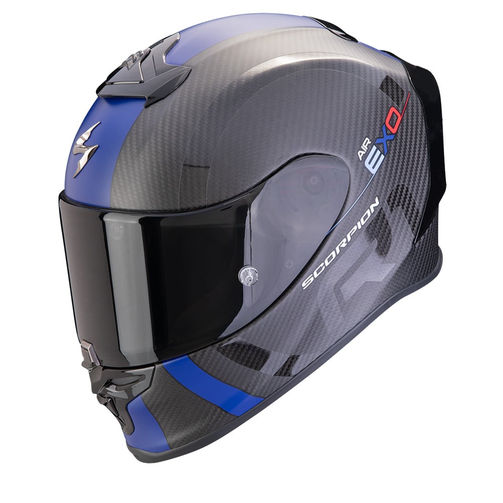 Image of Scorpion EXO-R1 Evo Carbon Air Mg Matt Black-Blue Full Face Helmet Size M ID 3701629105356