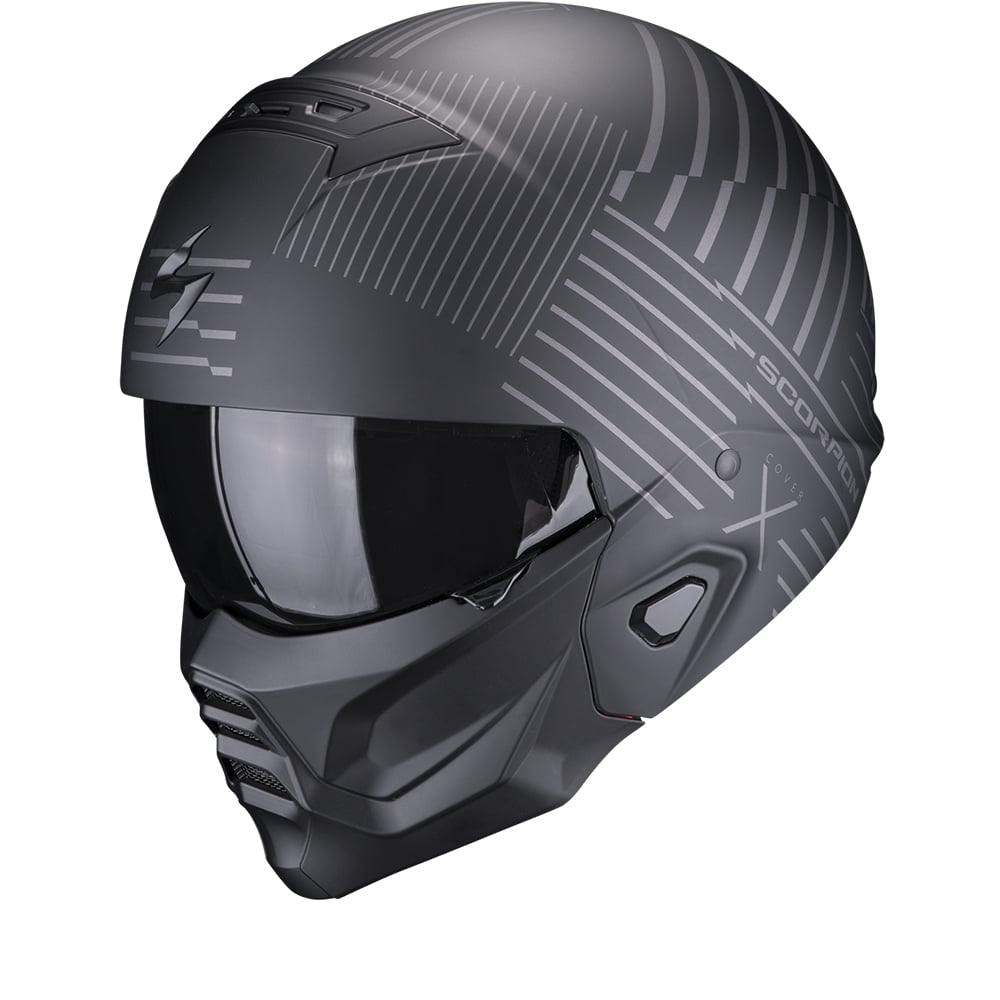 Image of Scorpion Exo-Combat II Miles Matt Black-Silver Jet Helmet Talla 2XL