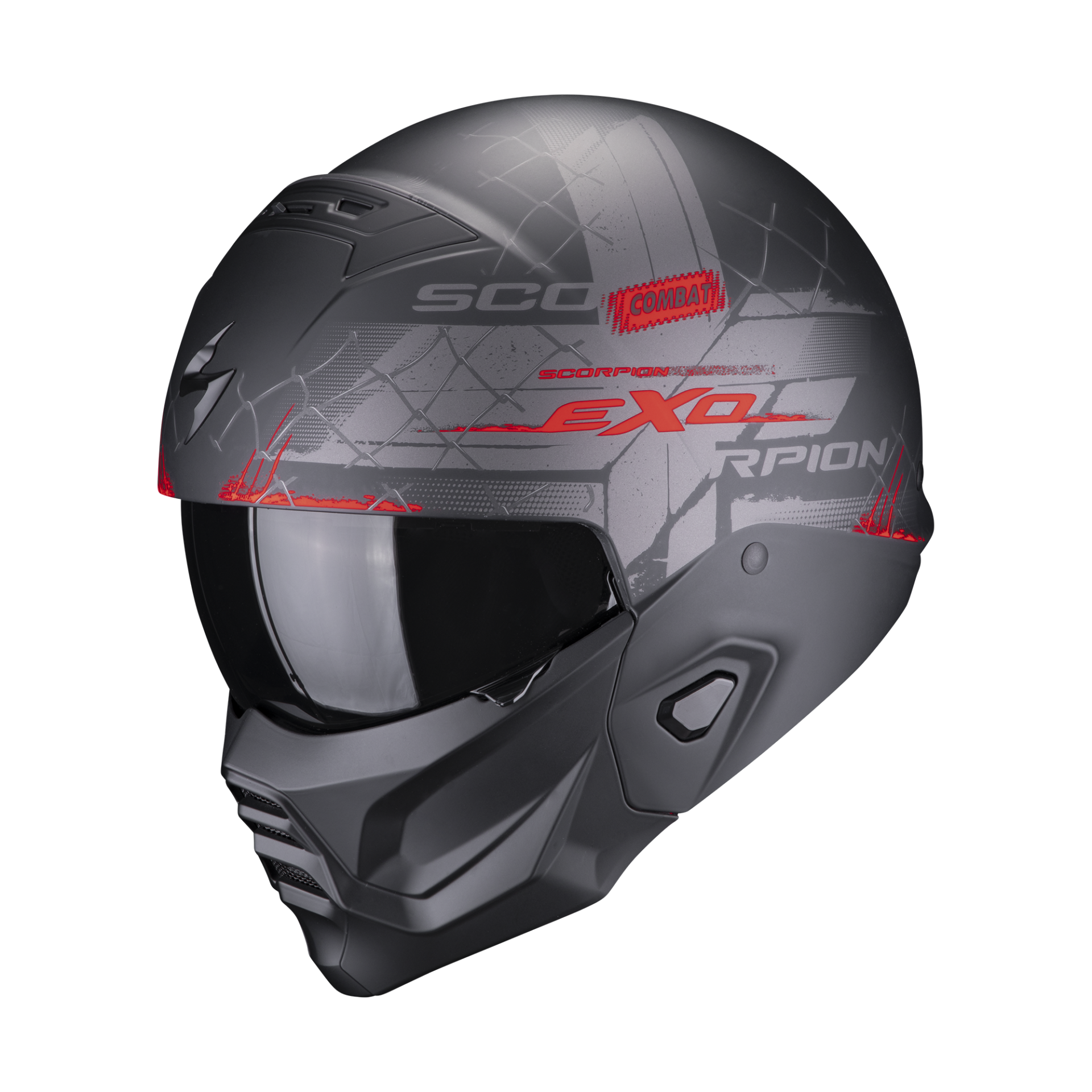 Image of Scorpion Exo-Combat II Xenon Mat Black-Red Casque Jet Taille L