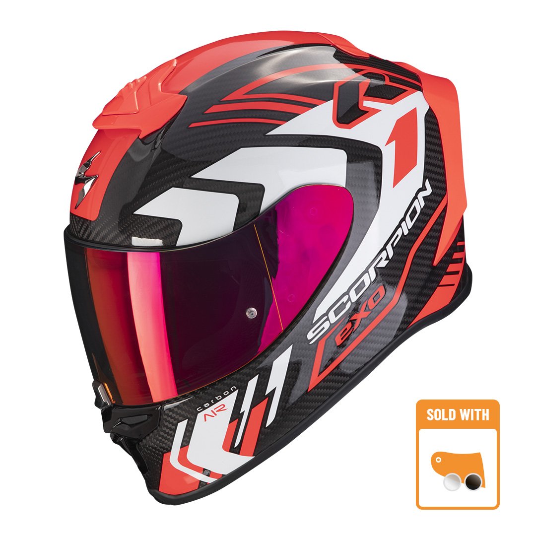 Image of Scorpion Exo-R1 Evo Carbon Air Supra Black-Red Full Face Helmet Talla S