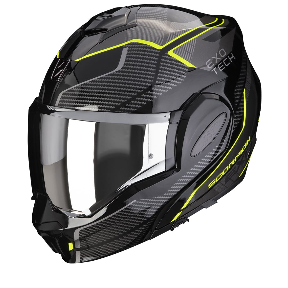Image of Scorpion Exo-Tech Evo Animo Black-Neon Yellow Modular Helmet Size L ID 3399990107385