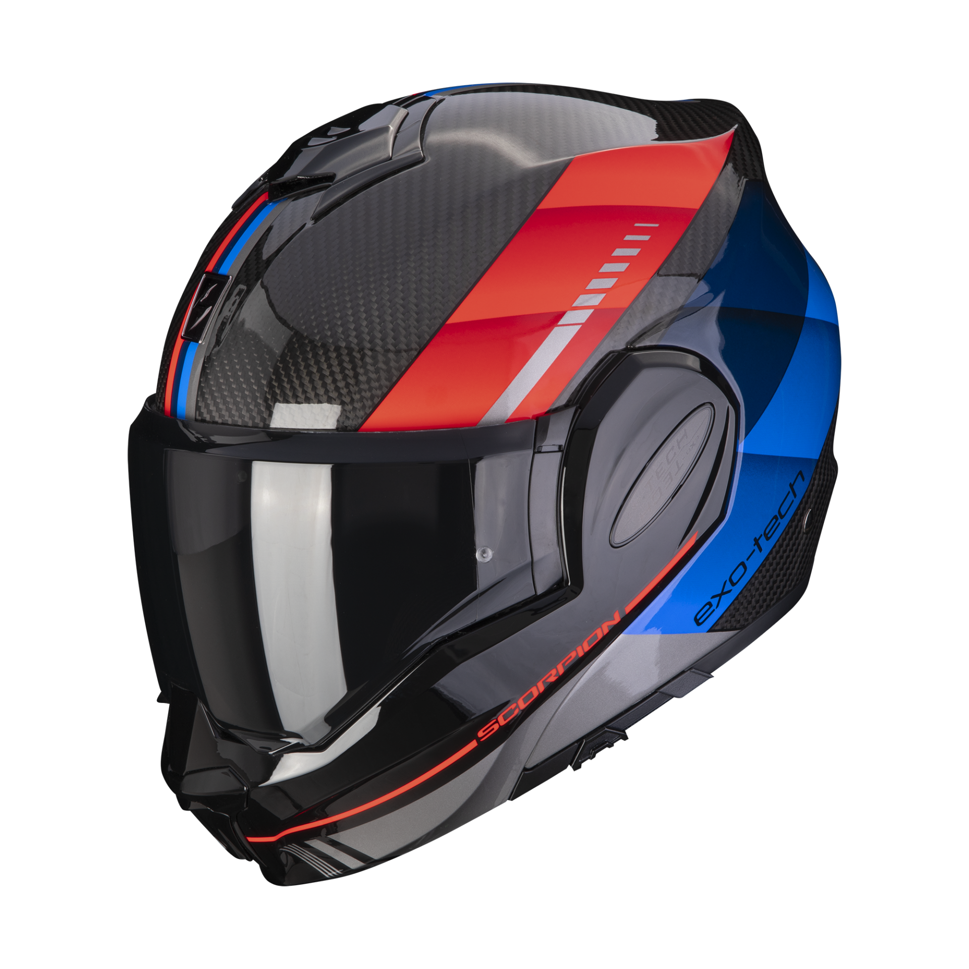 Image of Scorpion Exo-Tech Evo Carbon Genus Black-Blue-Red Modular Helmet Talla 2XL