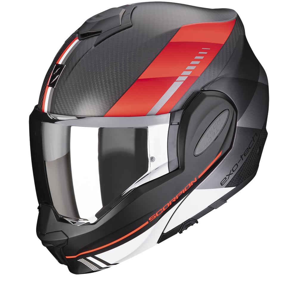 Image of Scorpion Exo-Tech Evo Carbon Genus Matt Black-Red Modular Helmet Size M ID 3399990101802