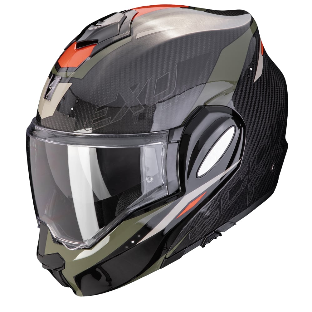 Image of Scorpion Exo-Tech Evo Carbon Rover Black Green Modular Helmet Talla 2XL