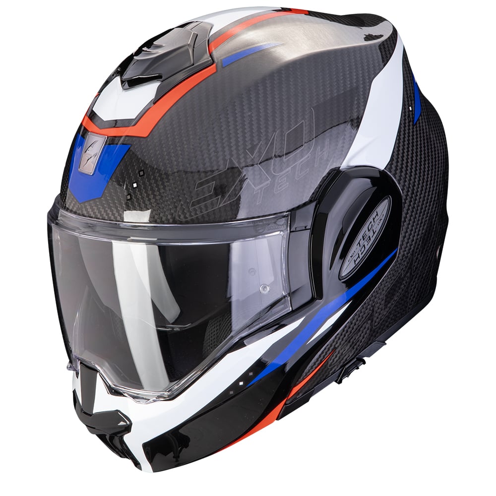 Image of Scorpion Exo-Tech Evo Carbon Rover Black Red Blue Modular Helmet Size M EN