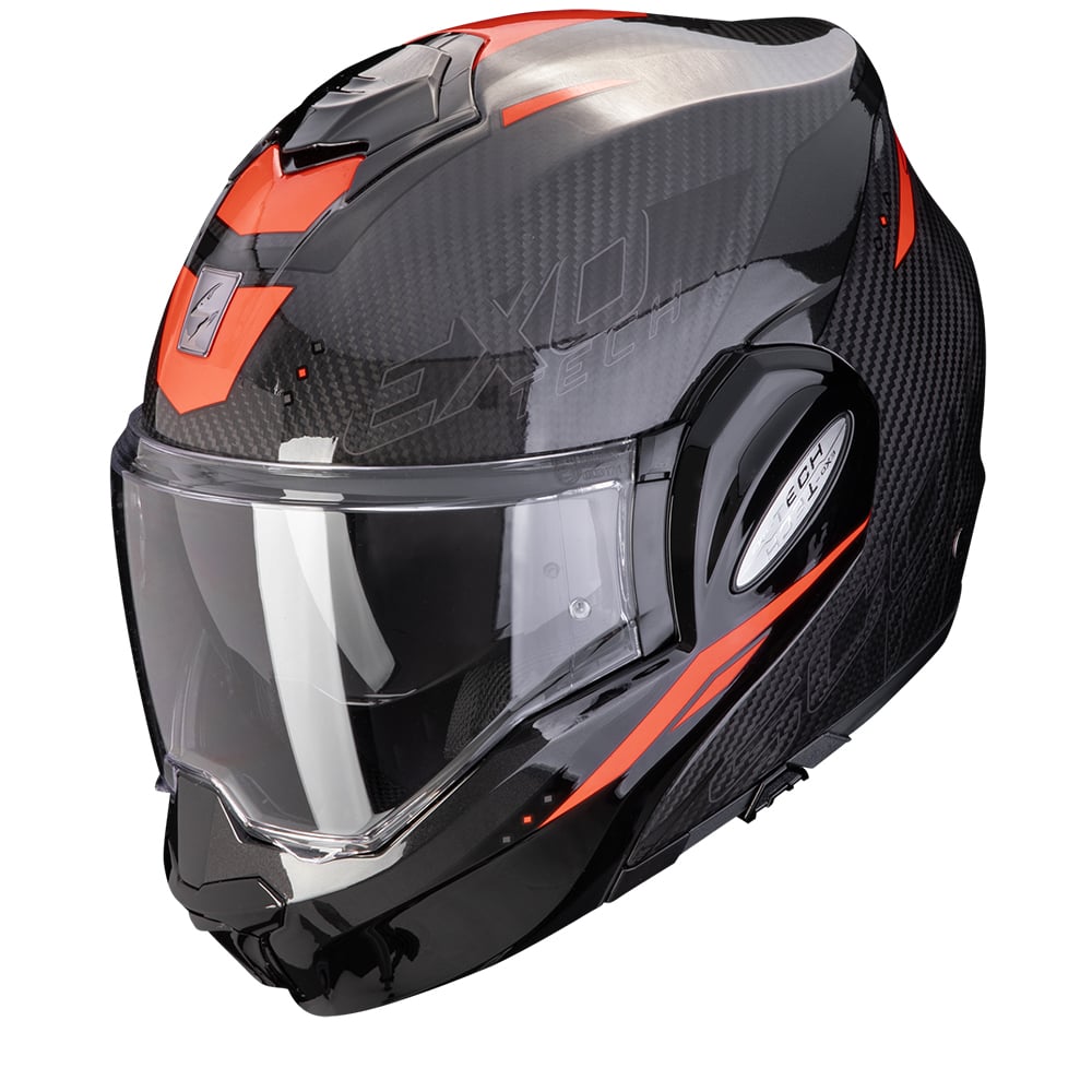Image of Scorpion Exo-Tech Evo Carbon Rover Black Red Modular Helmet Talla M