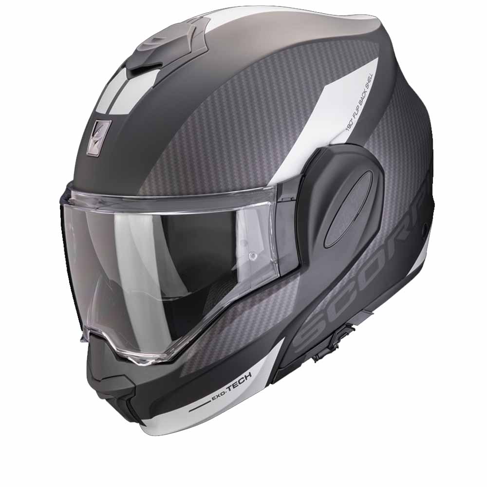 Image of Scorpion Exo-Tech Evo Team Matt Black Silver Modular Helmet Size 2XL EN