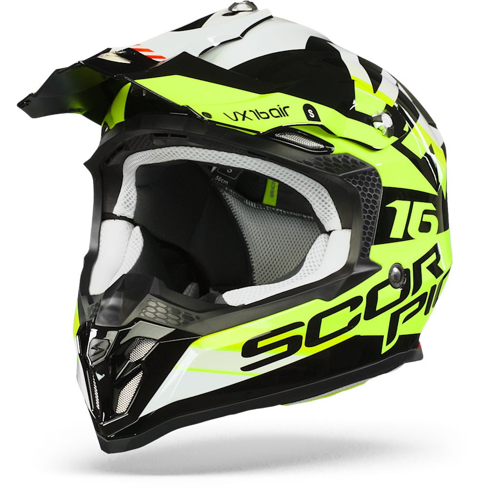 Image of Scorpion VX-16 Air X-Turn Black Neon Yellow White Offroad Helmet Size S ID 3399990081449
