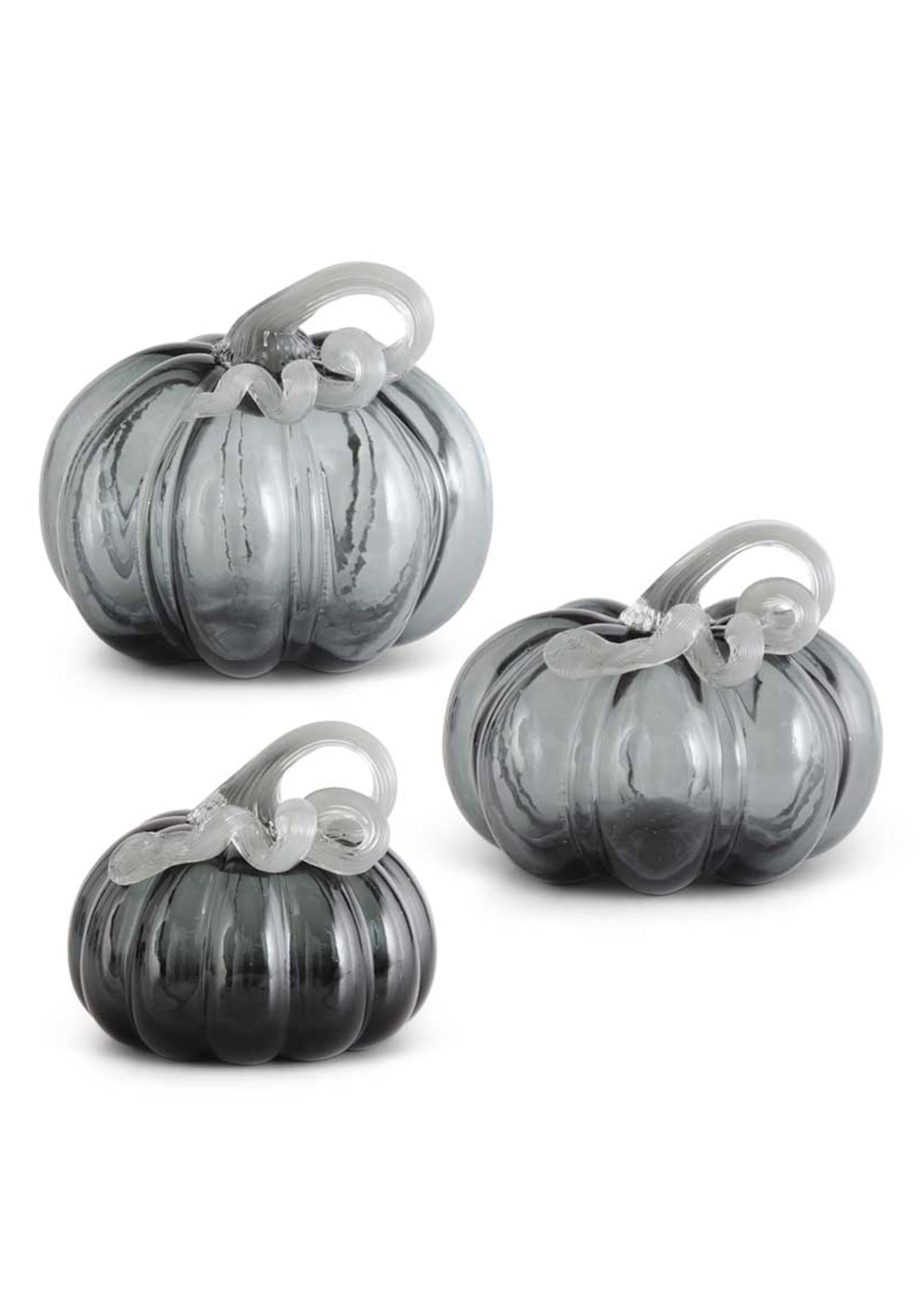 Image of Set of 3 Gray Glass Pumpkins Prop | Pumpkin Decorations ID KK41378AGY-ST
