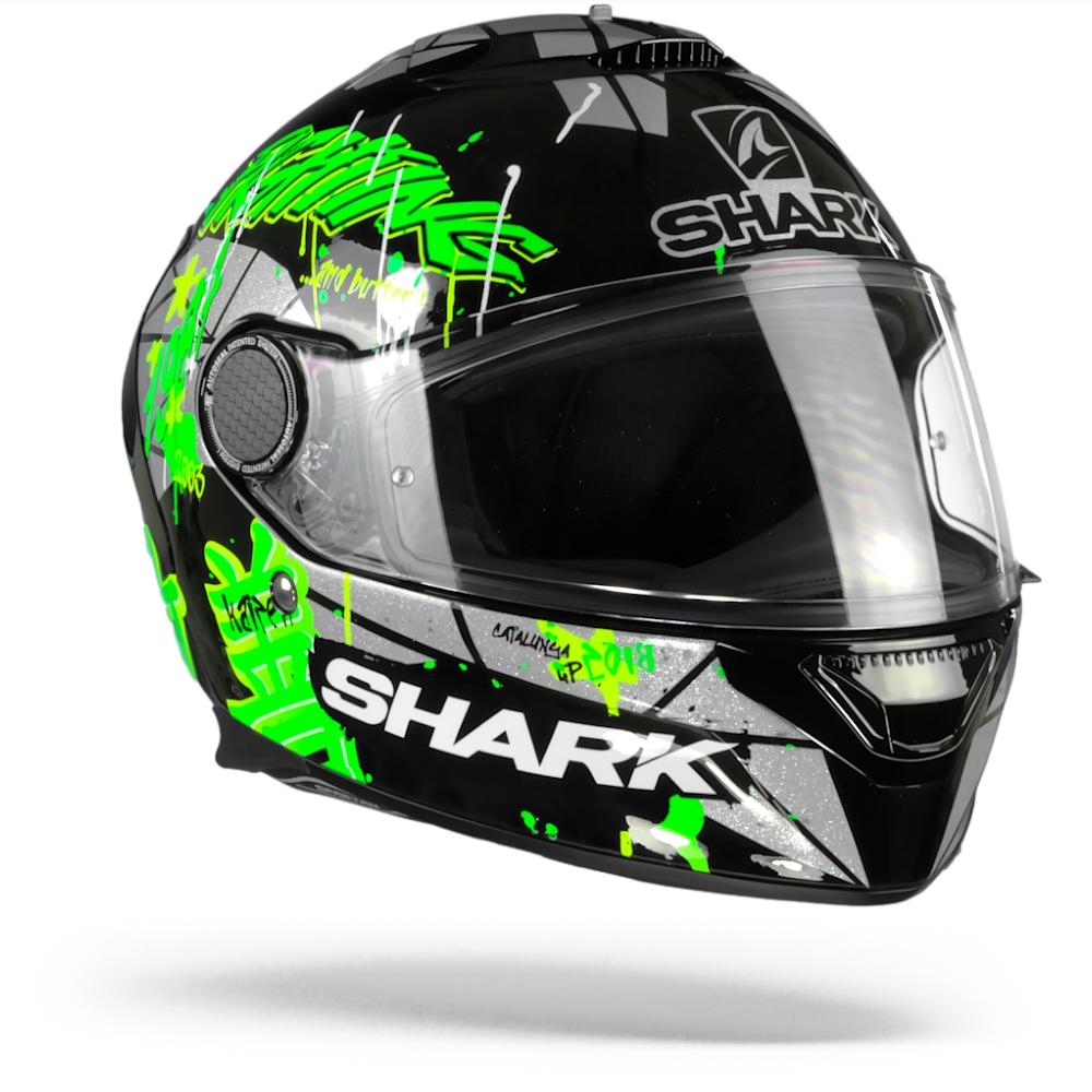 Image of Shark Spartan 12 Lorenzo Catalunya GP Black Green Glitter KGX Full Face Helmet Size S EN