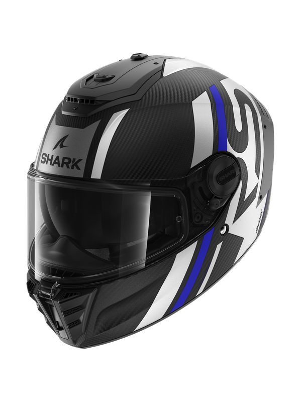 Image of Shark Spartan RS Carbon Shawn Mat Carbon Blue Silver DBS Full Face Helmet Talla M