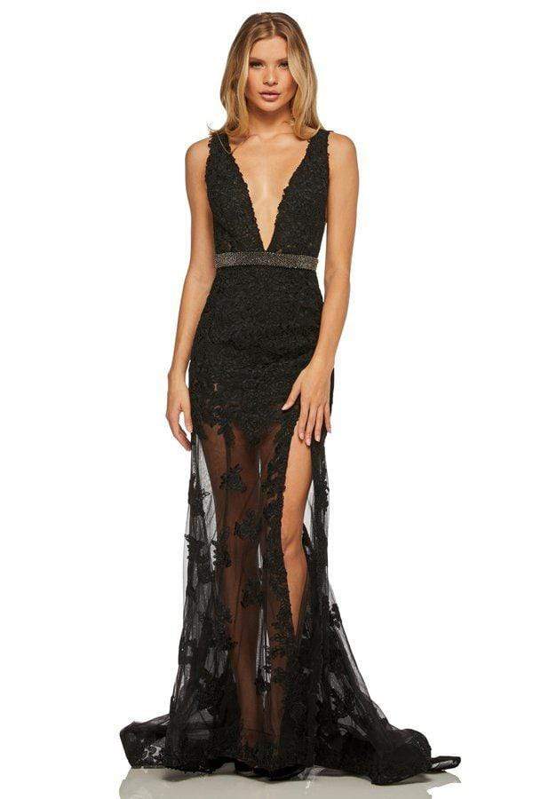 Image of Sherri Hill - 52875 Plunging V-Neck Lace Long Dress