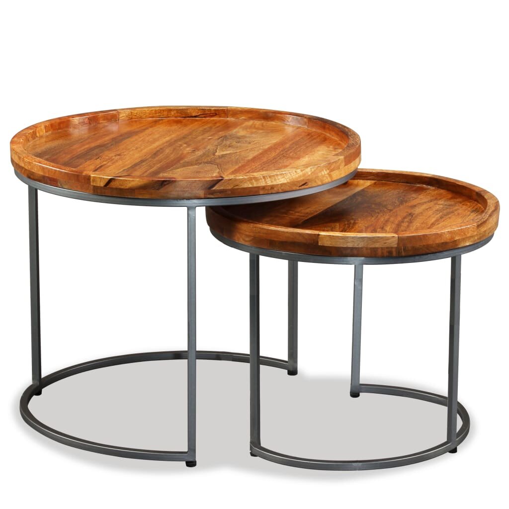Image of Side Table Set 2 Pieces Solid Mango Wood