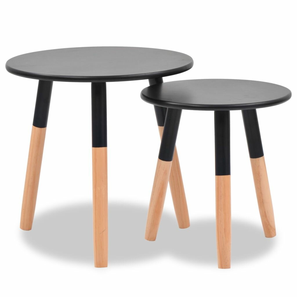 Image of Side Table Set 2 Pieces Solid Pinewood Black
