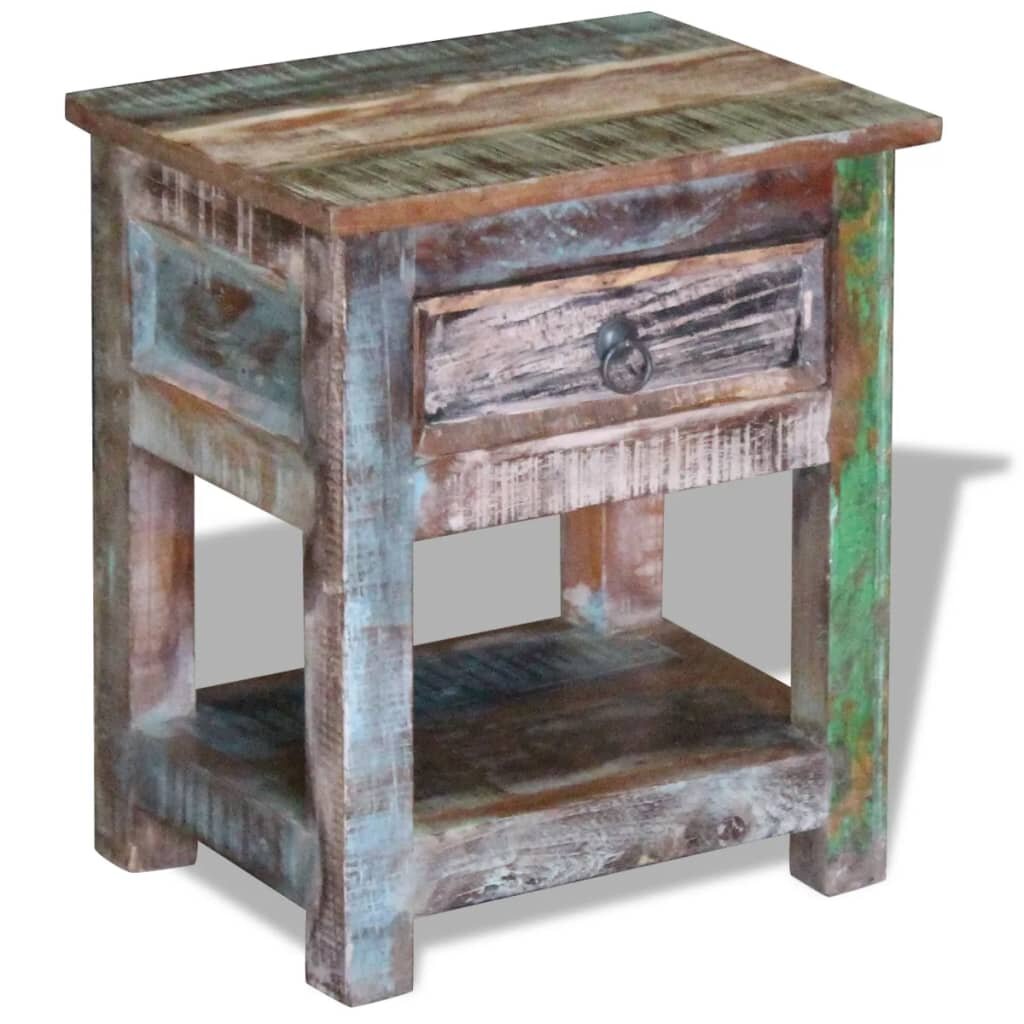 Image of Side Table with 1 Drawer Solid Reclaimed Wood 17"x13"x20"