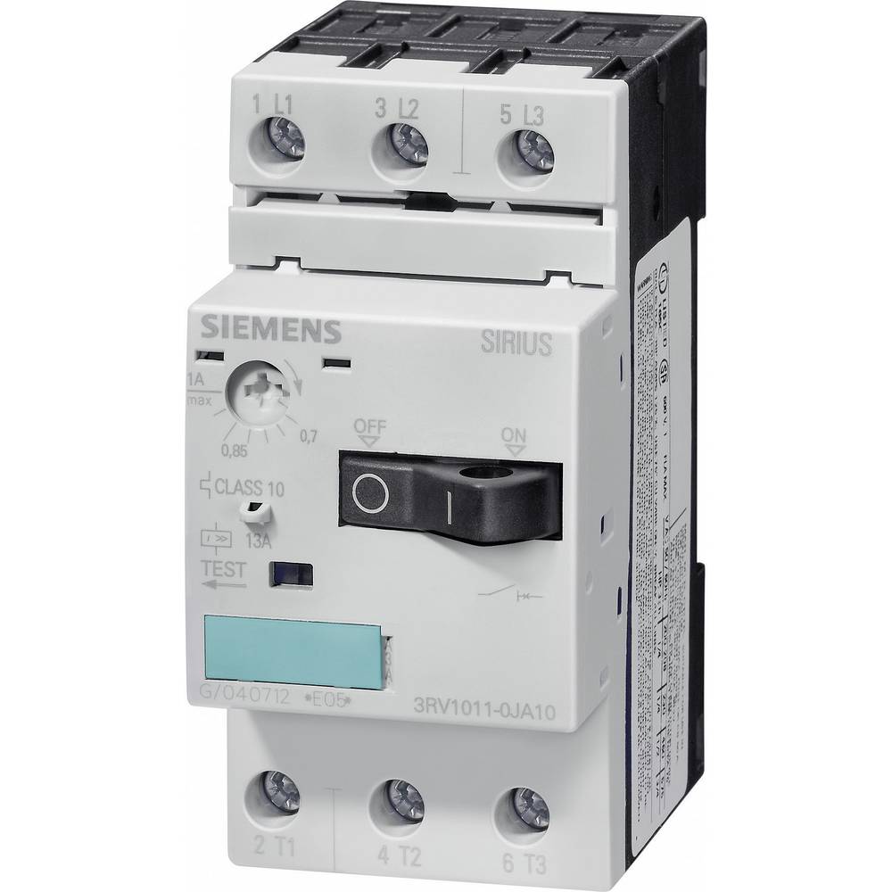 Image of Siemens 3RV1011-1GA10 Circuit breaker 1 pc(s) 3 makers Adjustment range (amperage): 45 - 63 A Switching voltage