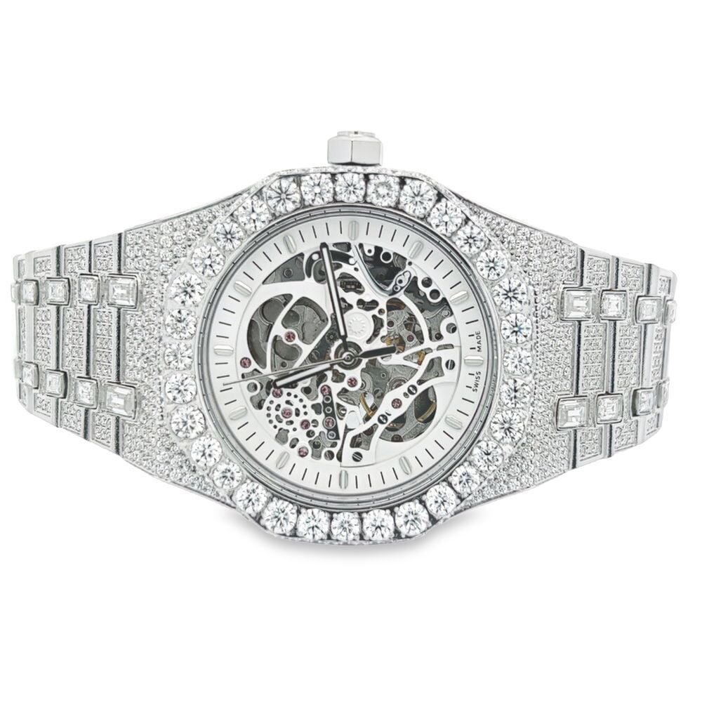 Image of Skeleton Moissanite Steel VVS Iced Out Watch ID 42477567901889