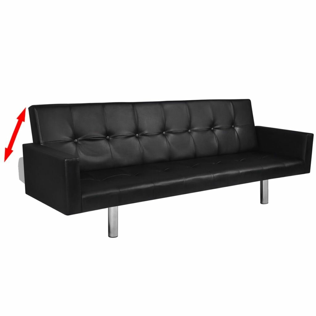 Image of Sofa Bed with Armrest Black Artificial Leather