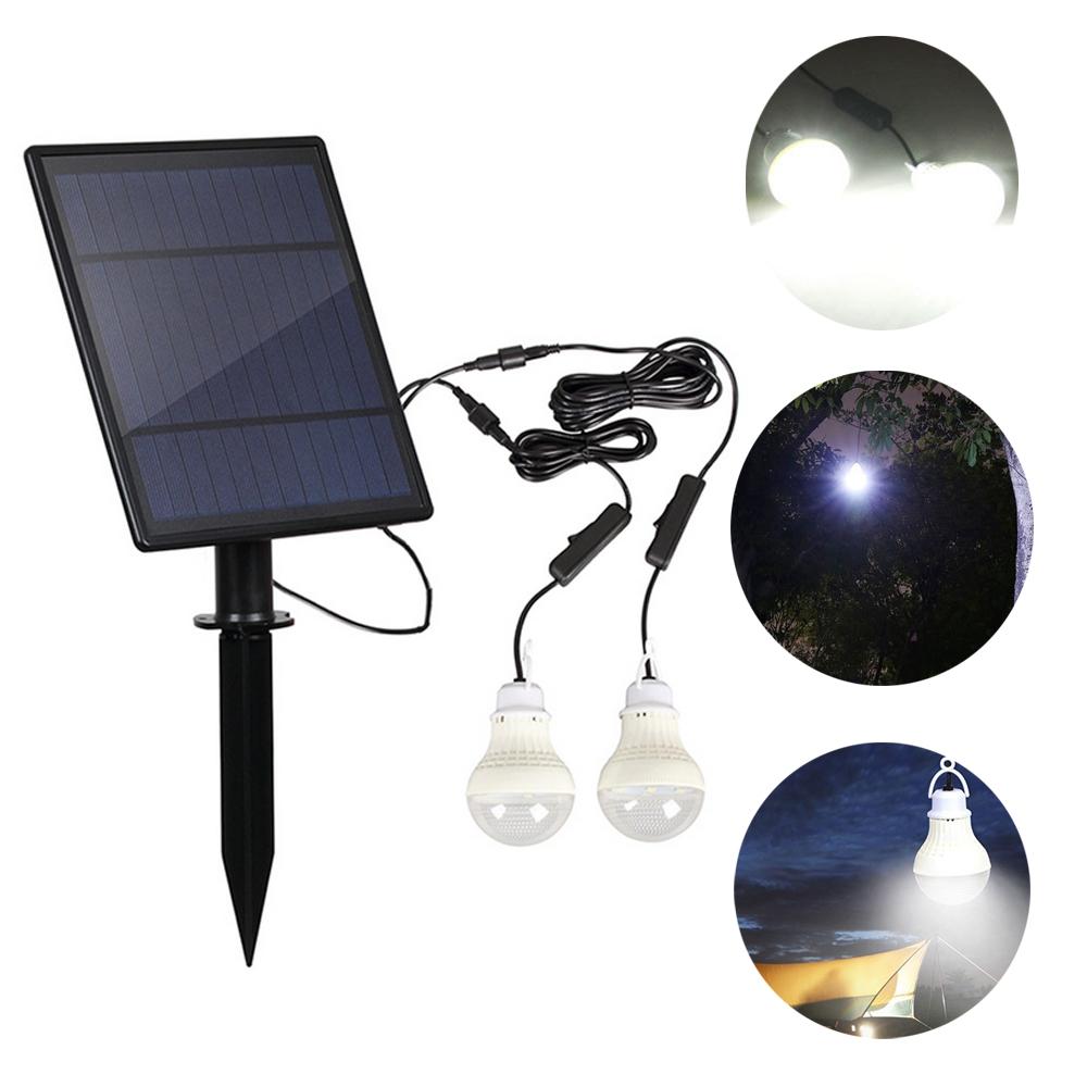 Image of Solar Panel 2pcs LED Bulb Kit WaterproofLight Sensor Outdoor Camping Tent Fishing Emergency Lamp