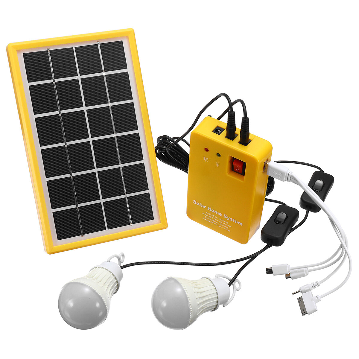 Image of Solar Power Panel Generator Kit 5V USB Charger Home System with 3 LED Bulbs Light