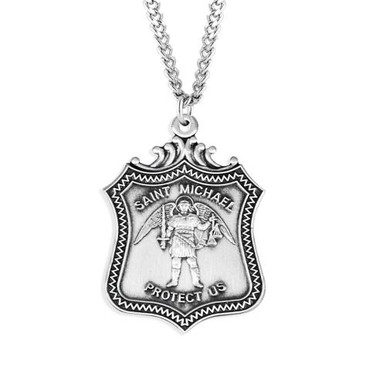 Image of St Michael Sterling Shield Medal Necklace