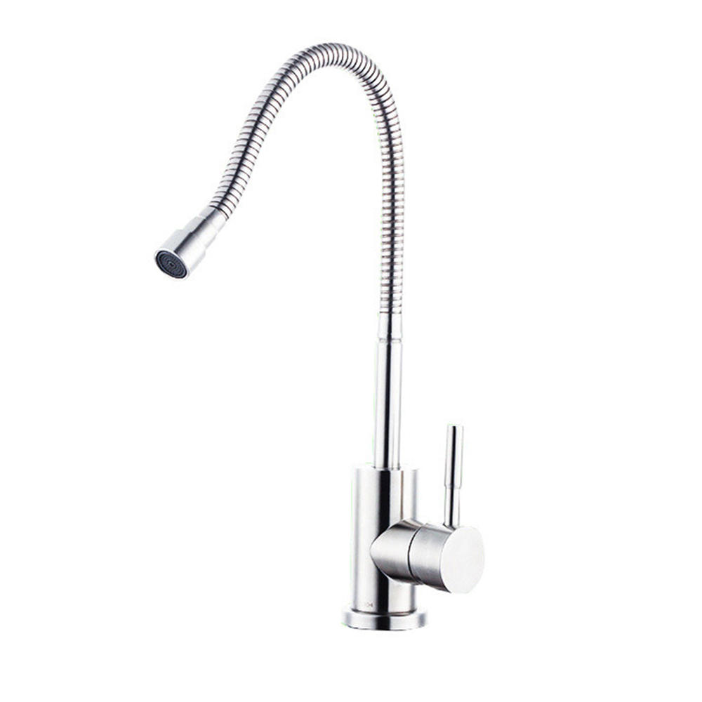 Image of Stainless Steel Kitchen Sink Faucet Modern Chrome Basin Single Lever Tap