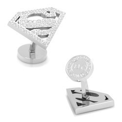 Image of Stainless Steel White Pave Crystal Superman Cufflinks