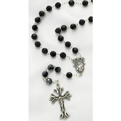 Image of Sterling Silver Jet Black Swarovski Rosary 8mm