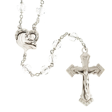 Image of Sterling Silver Madonna and Child Crystal Rosary