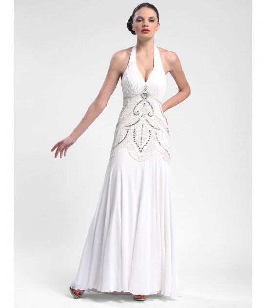 Image of Sue Wong - Sequined Art Deco Halter Dress W5231