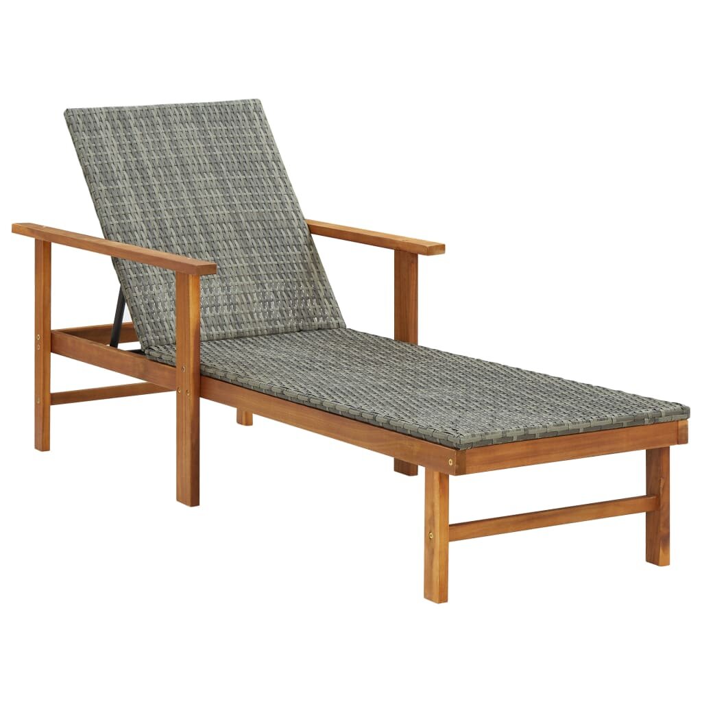 Image of Sun Lounger Poly Rattan and Solid Acacia Wood Gray