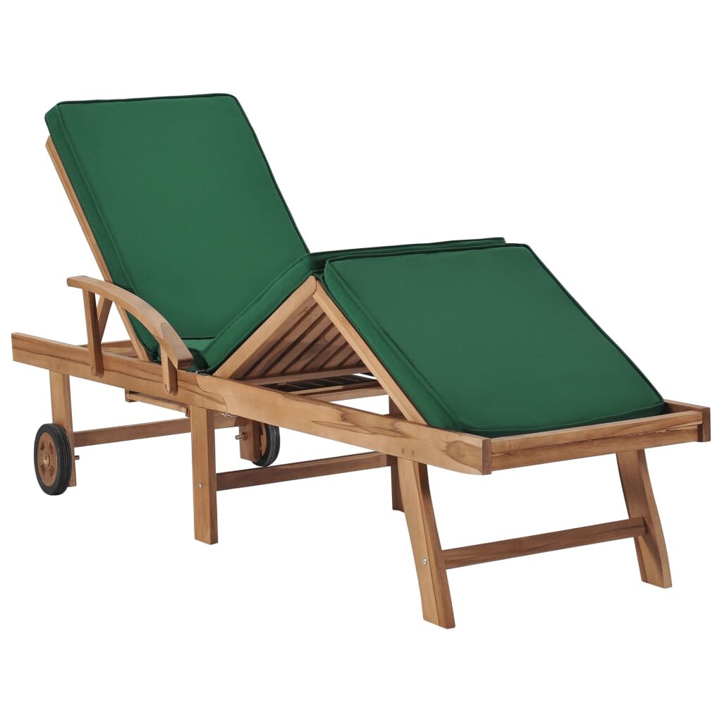 Image of Sun Lounger with Cushion Solid Teak Wood Green
