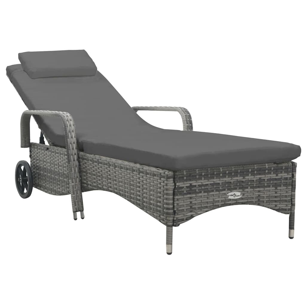 Image of Sun Lounger with Wheels Poly Rattan Anthracite