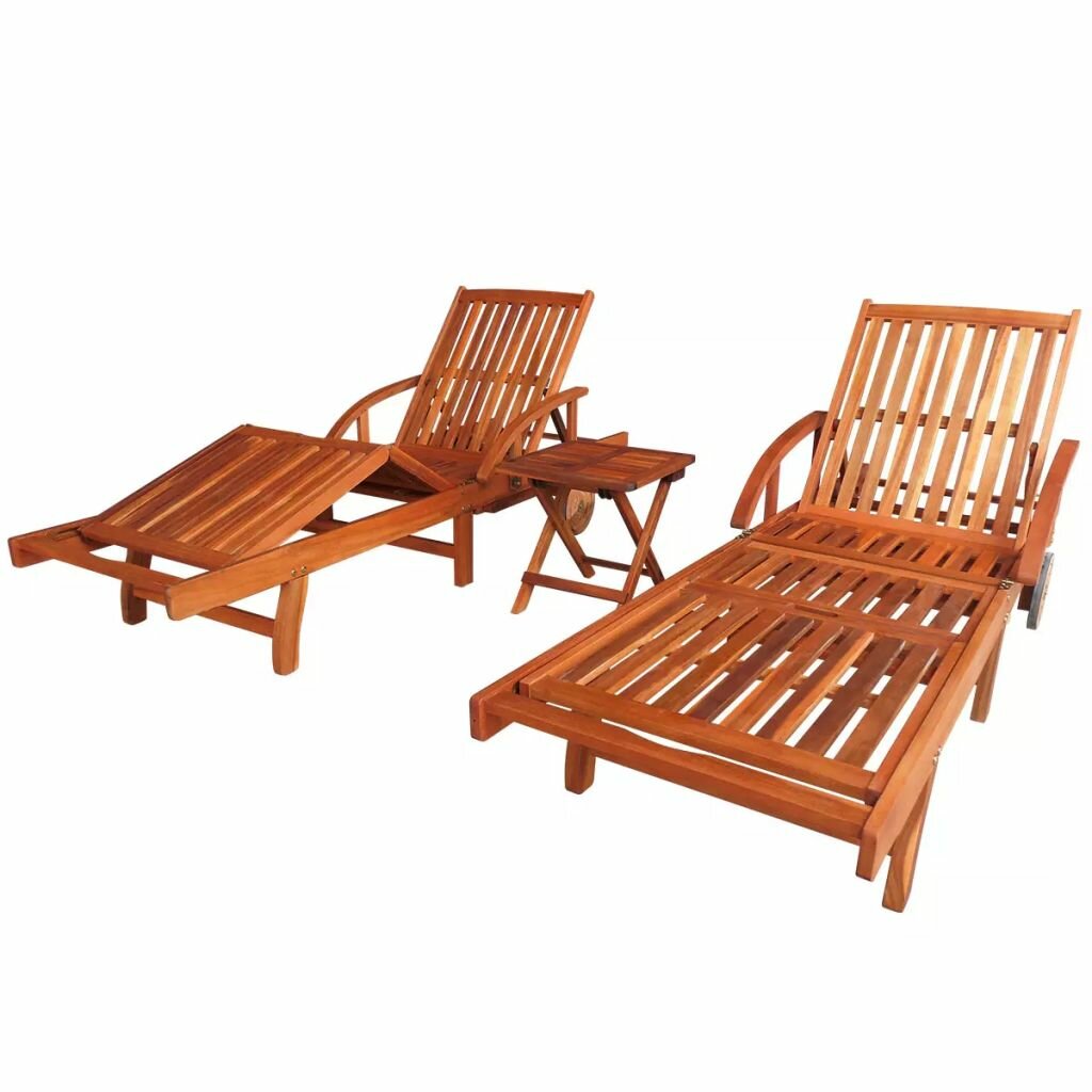 Image of Sun Loungers 2 pcs with Table Solid Acacia Wood