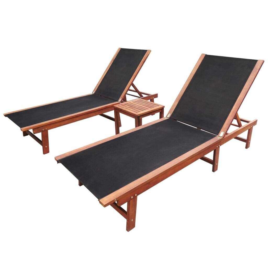 Image of Sun Loungers 2 pcs with Table Solid Acacia Wood and Textilene