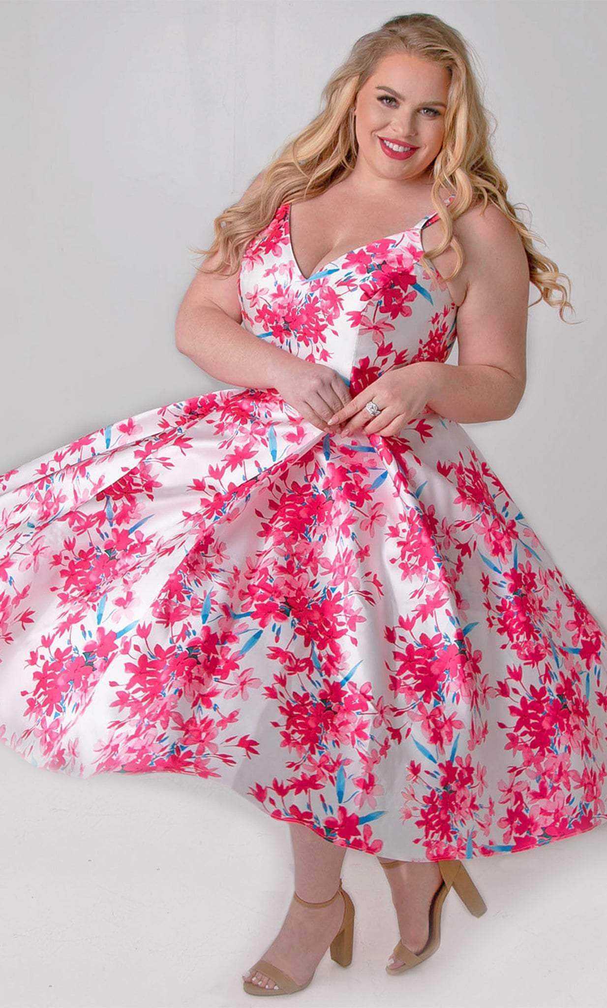 Image of Sydney's Closet CE2209 - Sleeveless Floral Tea-Length Dress