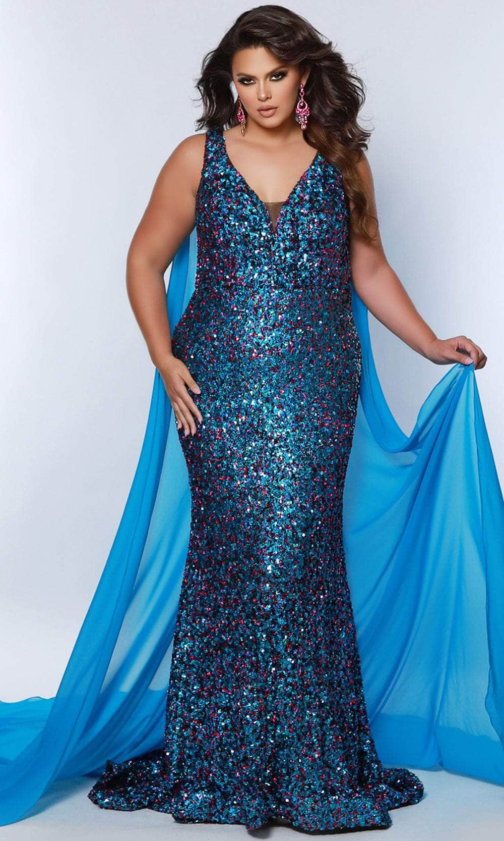 Image of Sydney's Closet JK2407 - V-Neck Sleeveless Evening Gown