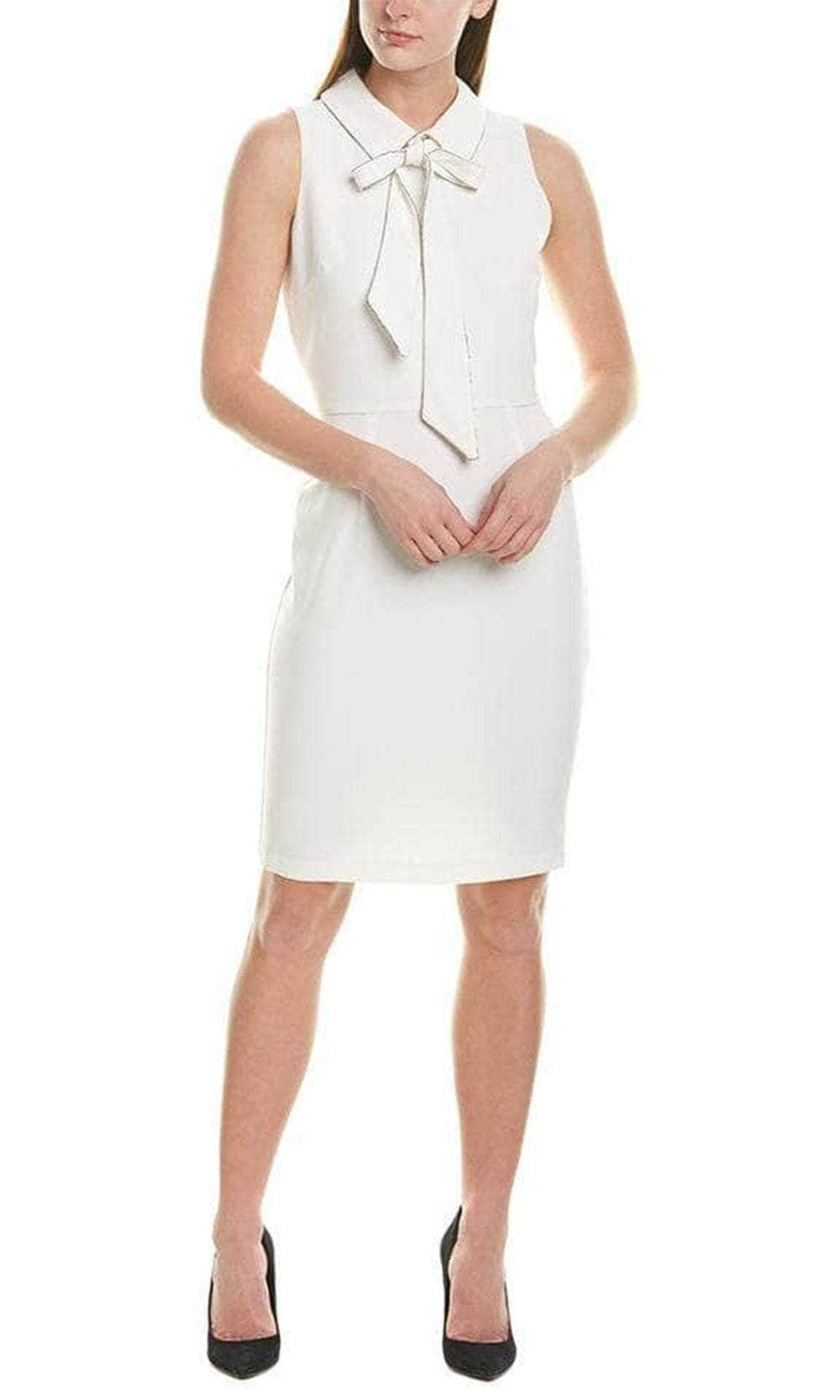 Image of T Tahari THF9N006 - Collared Sleeveless Knee Length Dress