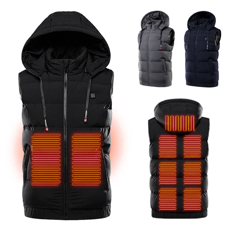 Image of TENGOO 9 Areas Heating Jackets Unisex 3-Gears Heated Vest Coat USB Electric Thermal Clothing Hooded Vest Winter Outdoor