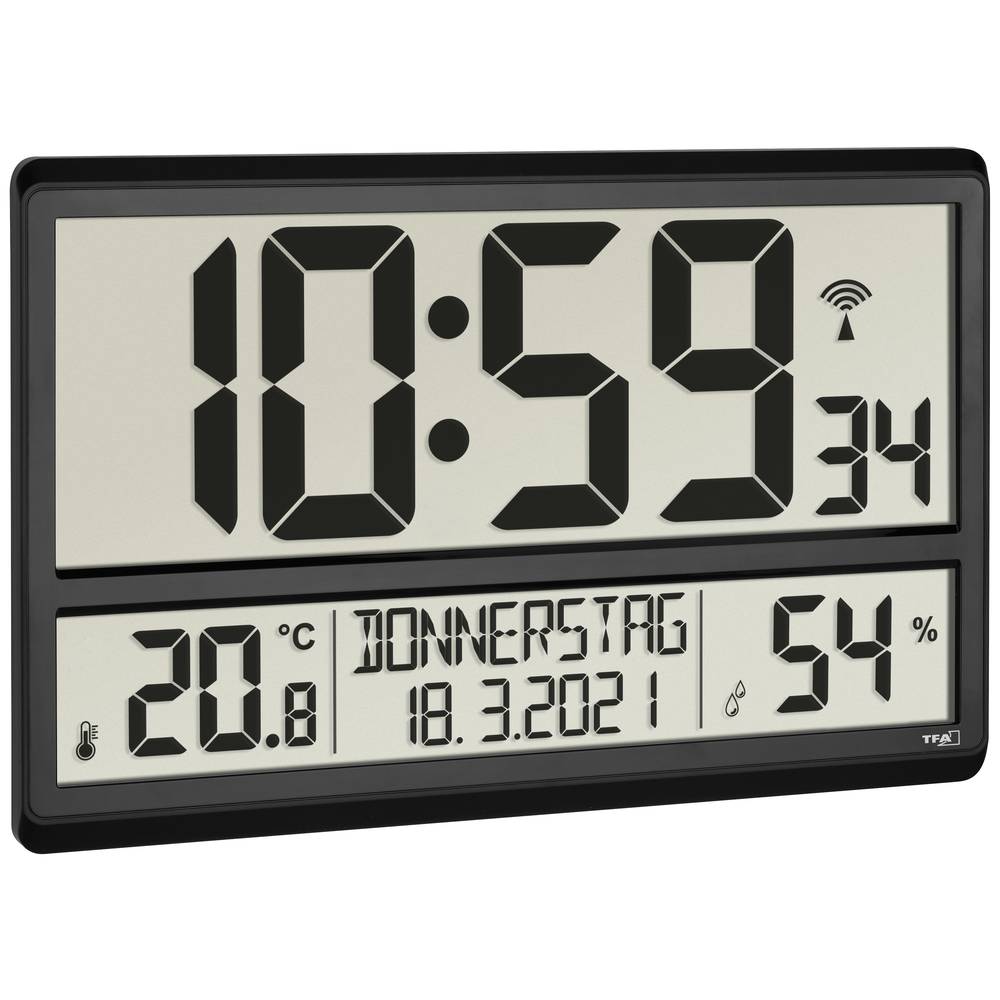 Image of TFA Dostmann 60452001 Radio Wall clock 360 mm x 28 mm x 235 mm Black Large display