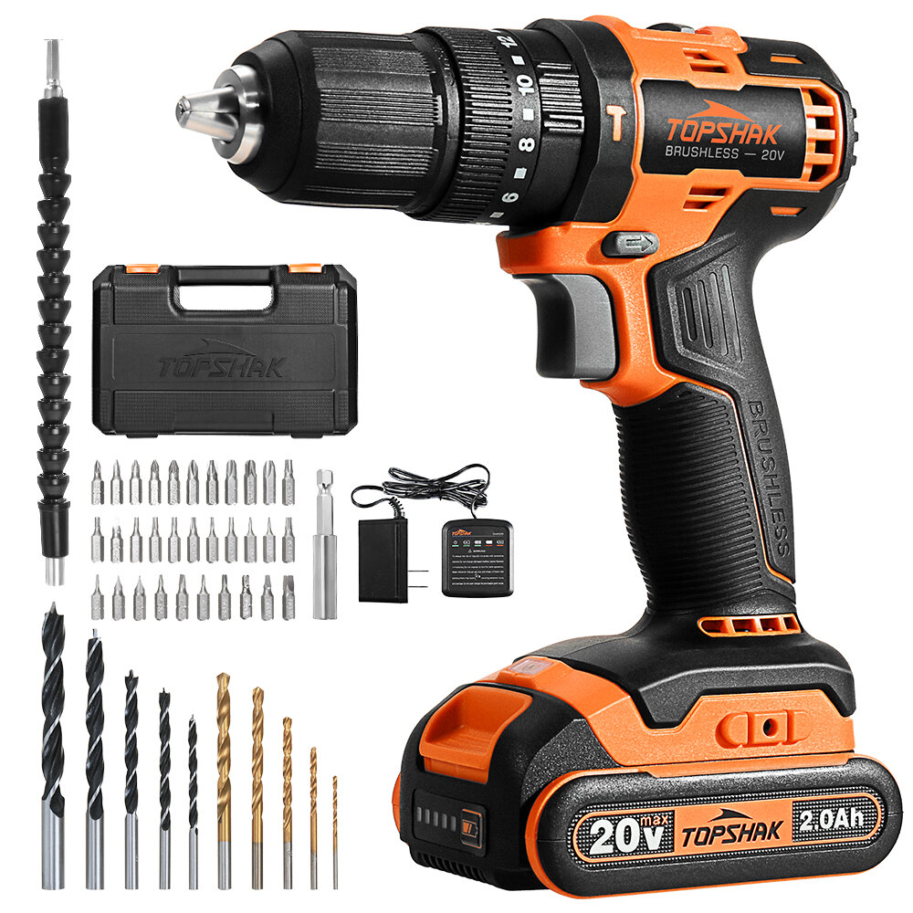 Image of TOPSHAK TS-ED5 20V 13mm Brushless Impact Electric Drill 45Nm Torque 0-1650RPM Variable Speed W/1pc Battery EU/US Plug a