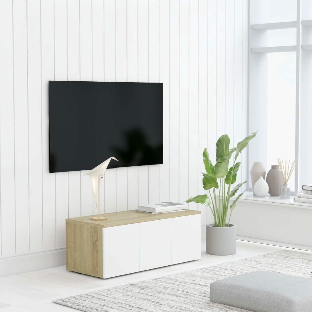 Image of TV Cabinet White and Sonoma Oak 315"x134"x118" Chipboard
