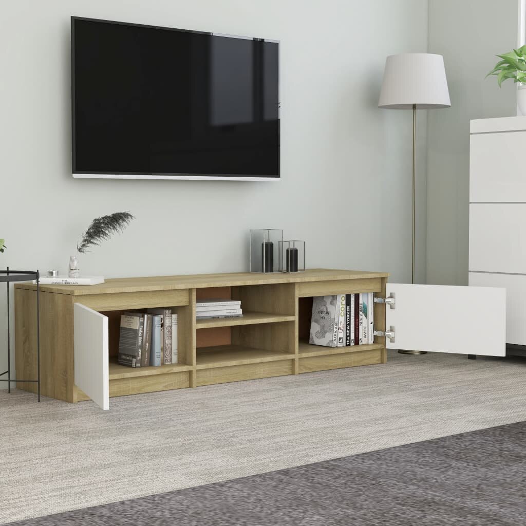 Image of TV Cabinet White and Sonoma Oak 551"x157"x14" Chipboard
