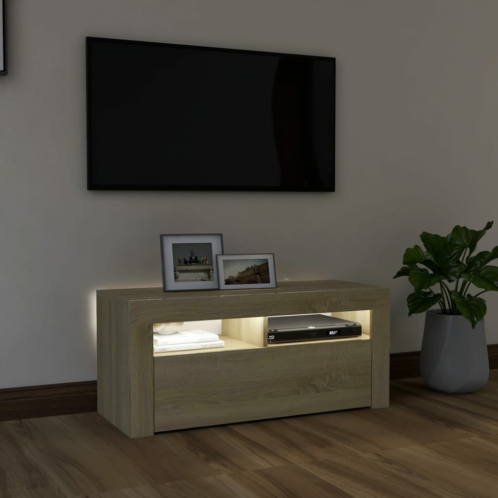 Image of TV Cabinet with LED Lights Sonoma Oak 354"x138"x157"