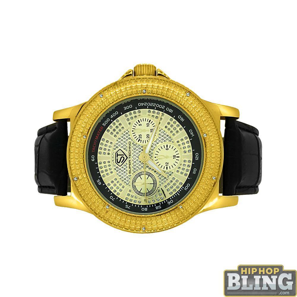 Image of Tachymeter Gold Bling Diamond Super Techno Watch ID 10110910726186