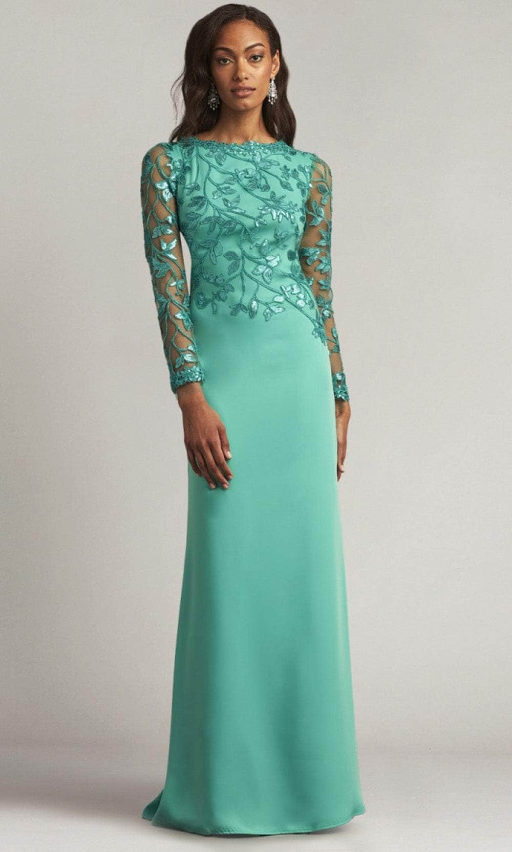 Image of Tadashi Shoji CAJ16206LXY - Illusion Sleeve Foliage Lace Evening Gown