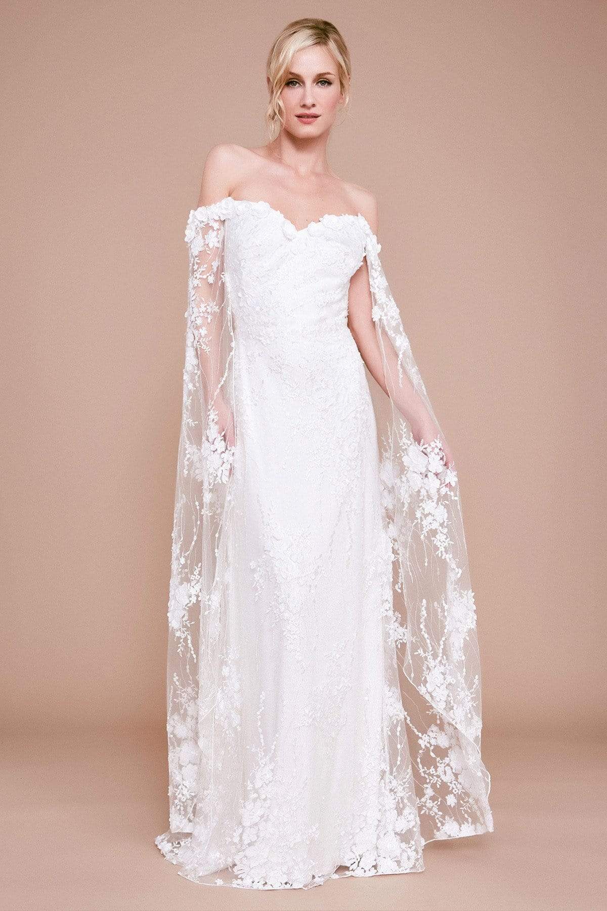 Image of Tadashi Shoji - Haxton Floral Applique Cape Gown