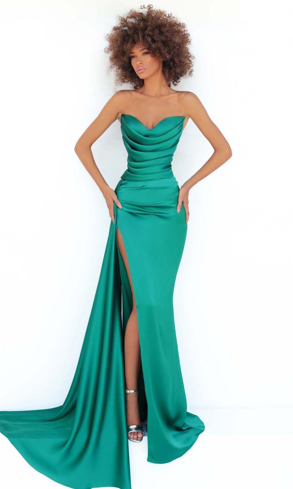 Image of Tarik Ediz - 51144 Draped Cowl Satin Gown