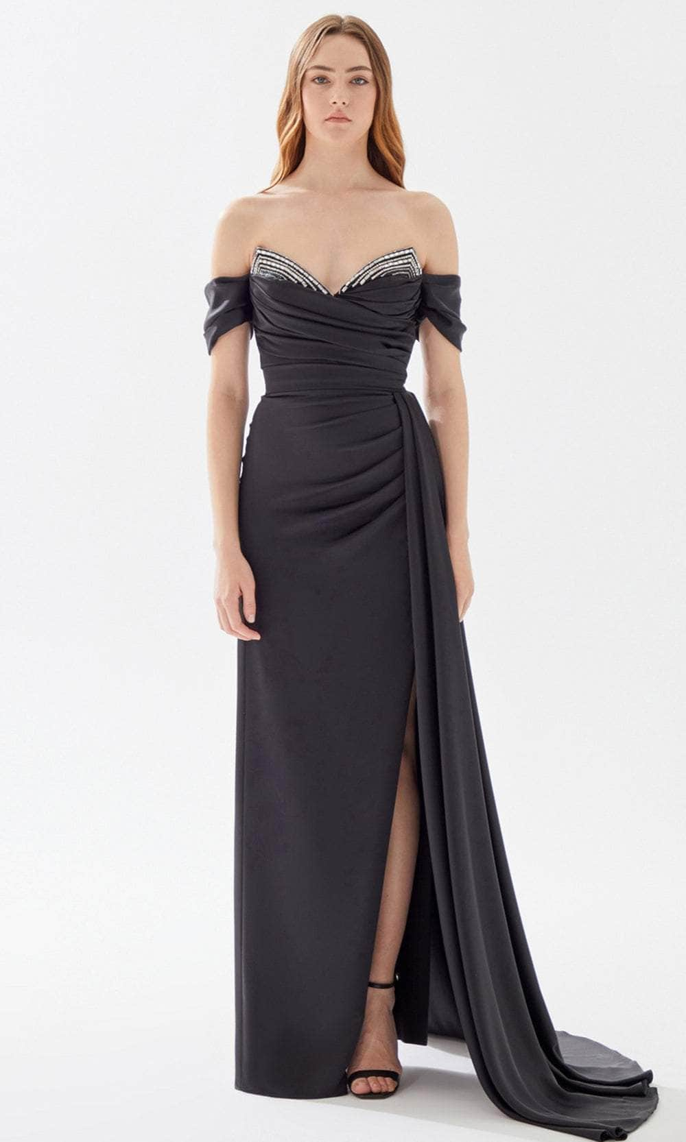 Image of Tarik Ediz 52009 - V-Neck Ruched Satin Prom Gown